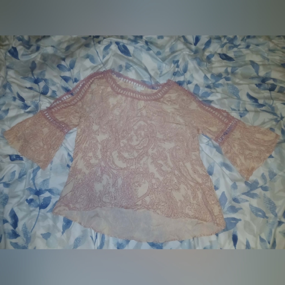 Cato Blush and Beige Lace Blouse